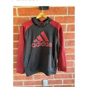 Adidas Climawarm Red And Black Polyester Pullover Pocket Hoodie Mens Large EUC
